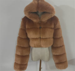 Sexy Women Fox Faux Fur Short Jackets Winter Hoodies Coat PQ00598
