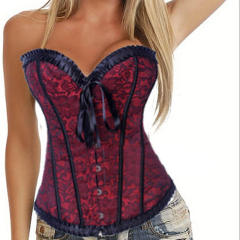 WIne Red Classic Court Overbust Corset For Women Lace Corselet PQ541A