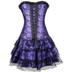Black Luxury Court Corset Dress Underbust Corselet Palace Gorset with Skirt PQ584B