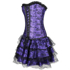 Purple Luxury Court Corset Dress Underbust Corselet Palace Gorset with Skirt PQ584C