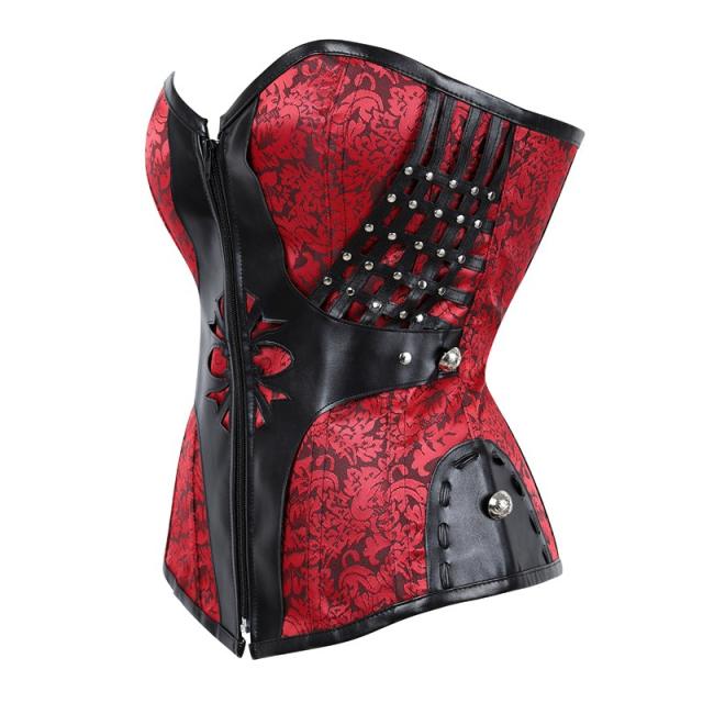 Black PU Steampunk Zipper Corset Faux Leather Gothic Corselet Sexy PQ683A