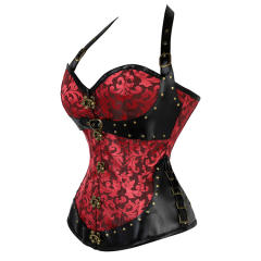Black Faux Leather Gothic Corselet Sexy PU Steampunk Corset For Women PQ681A