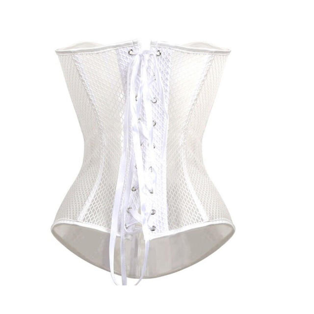 White Mesh Bustiers Women Underbust Corselet Plus Size Hole Corset PQ621B