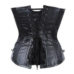 Black PU Steampunk Zipper Corset Faux Leather Gothic Corselet Sexy PQ683A