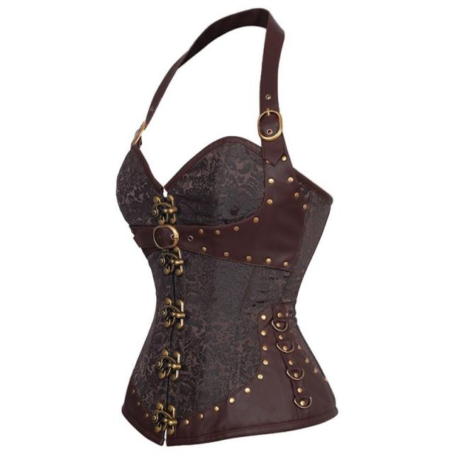 Red Faux Leather Gothic Corselet Sexy PU Steampunk Corset For Women PQ681B