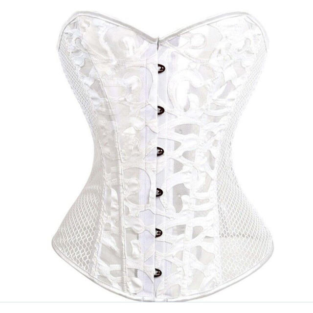 White Mesh Bustiers Women Underbust Corselet Plus Size Hole Corset PQ621B