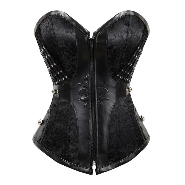 Red PU Steampunk Zipper Corset Faux Leather Gothic Corselet Sexy PQ683B