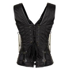 Black Faux Leather Steampunk Corset Sexy PU Gothic Corselet For Women PQ679A