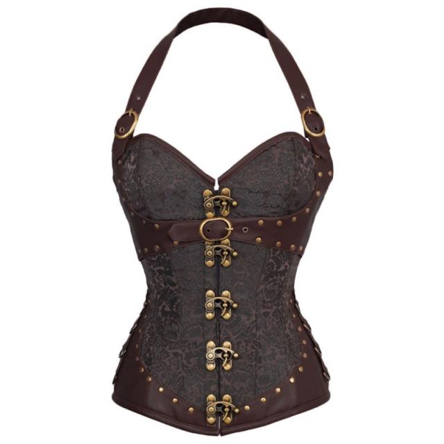 Black Faux Leather Gothic Corselet Sexy PU Steampunk Corset For Women PQ681A