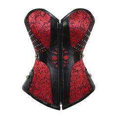 Black PU Steampunk Zipper Corset Faux Leather Gothic Corselet Sexy PQ683A