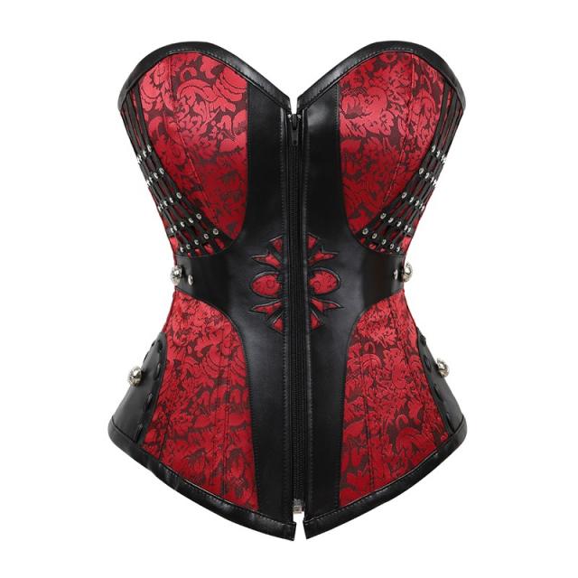 Black PU Steampunk Zipper Corset Faux Leather Gothic Corselet Sexy PQ683A
