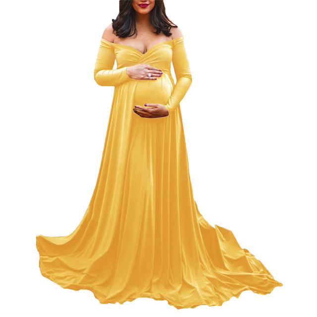 Blue Sexy Maternity Dresses Pregnant Women Long Sleeve Baby Shower Dress Pregnancy Photography Props PQ1860D