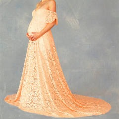 Pink Maternity Low Cut Photography Dress Off Shoulder Ruffle Sleeve Lace Gowns Pregnant Women Bridesmaid Maxi Dresses PQ8919B