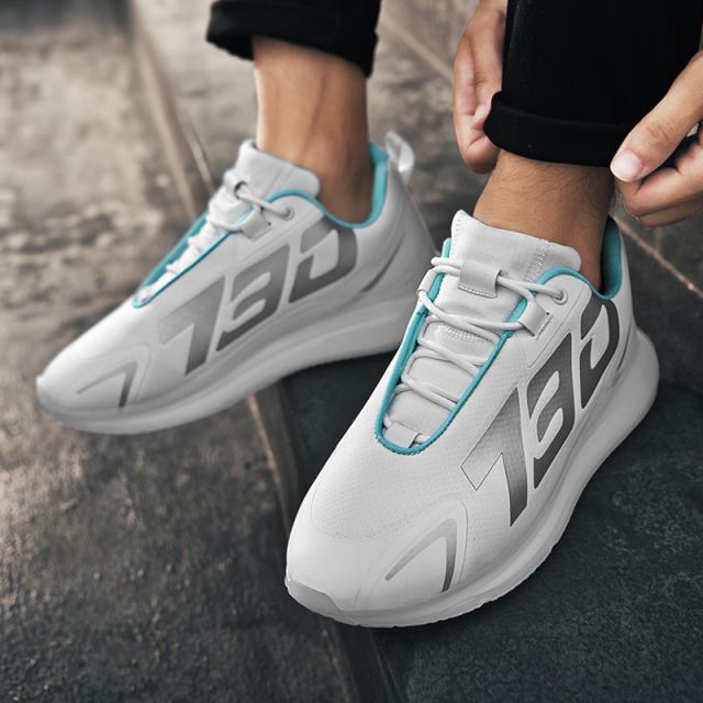 Wholesale fly weaving Men Lightweight  Sneakers Breathable Mesh Running popcorn sole reflective Shoes MX-2068A