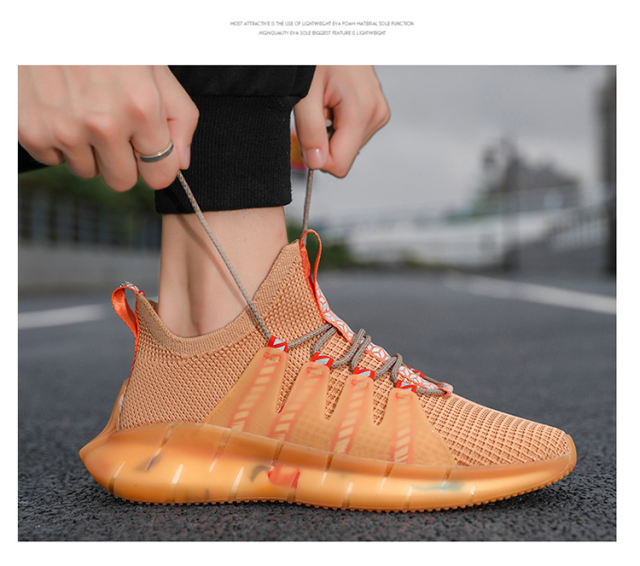 Wholesale fly weaving Men Lightweight Sneakers Breathable Mesh Running popcorn sole reflective Shoes MX-A07 size 39-46