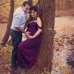 Purple Maternity Low Cut Photography Dress Off Shoulder Ruffle Sleeve Lace Gowns Pregnant Women Bridesmaid Maxi Dresses PQ8919D