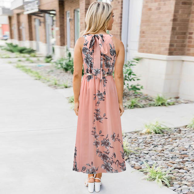 Blue Spring/Summer Maxi Dresses Fashion Floral Slim Chiffon Long Dress PQ2078C