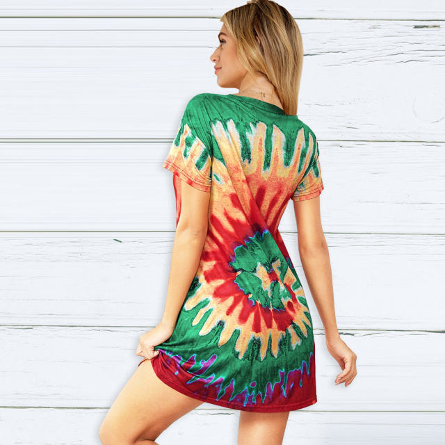 Green Round Neck Casual Dresses Summer Alien Print Women Short Sleeve T-shirt PQLQ057C