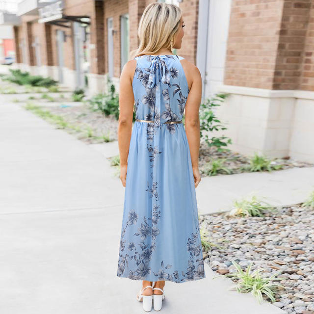 Pink Spring/Summer Maxi Dresses Fashion Floral Slim Chiffon Long Dress PQ2078B
