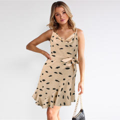 Gold Summer Slim Sexy Print Casual Dress Plus Size Summer Dresses PQLQ11D