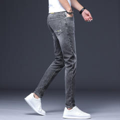 Grey Spring Jeans Fashion Men Casual Ripped Cropped Trousers Denim Pants PQYP304A