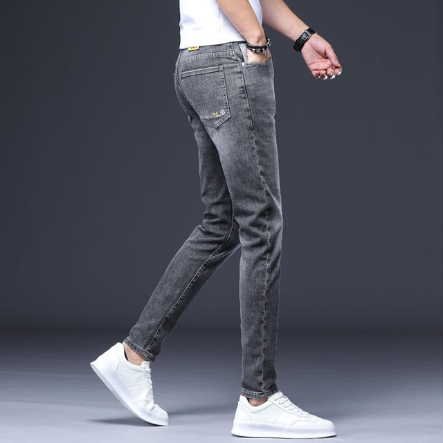 Grey Spring Jeans Fashion Men Casual Ripped Cropped Trousers Denim Pants PQYP304A