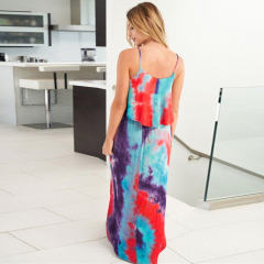 Pink Summer Boho Dress Sexy Tie-dye Sleeveless Long Dress Bohemia Dresses PQLQ067C