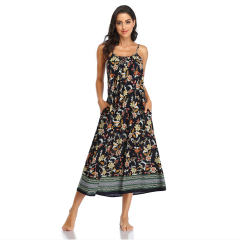 Floral Tie-Dyed Print Long Boho Dresses Sexy Sleeveless Bohemian Dress PQLQ013