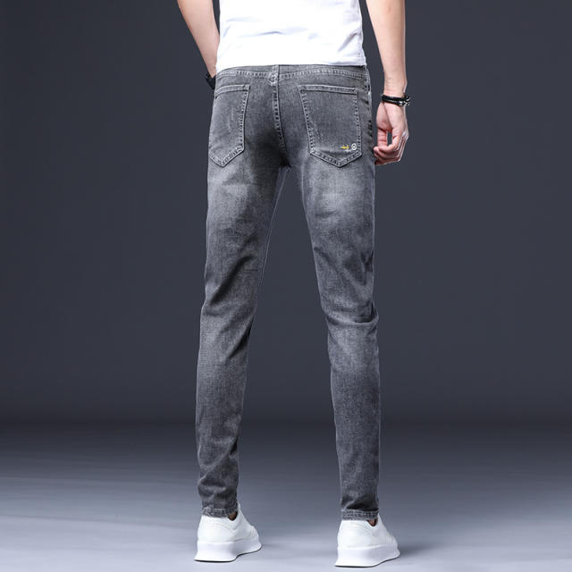Grey Spring Jeans Fashion Men Casual Ripped Cropped Trousers Denim Pants PQYP304A