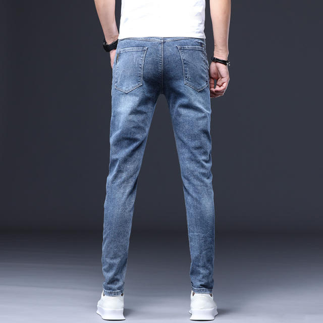 Grey Fashion Men Cotton Jeans Slim Spring Ripped Denim Pants PQYP302B