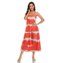 Floral Tie-Dyed Print Long Boho Dresses Sexy Sleeveless Bohemian Dress PQLQ013