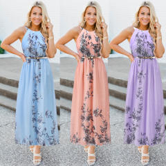 Blue Spring/Summer Maxi Dresses Fashion Floral Slim Chiffon Long Dress PQ2078C