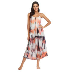 Floral Tie-Dyed Print Long Boho Dresses Sexy Sleeveless Bohemian Dress PQLQ013