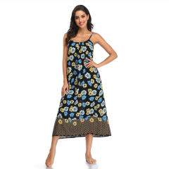 Floral Tie-Dyed Print Long Boho Dresses Sexy Sleeveless Bohemian Dress PQLQ013