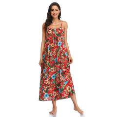 Floral Tie-Dyed Print Long Boho Dresses Sexy Sleeveless Bohemian Dress PQLQ013