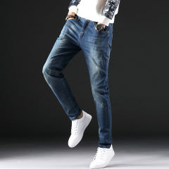 Blue Denim Pants Spring Fashion Jeans Men Casual Ripped Cropped Trousers PQYP839