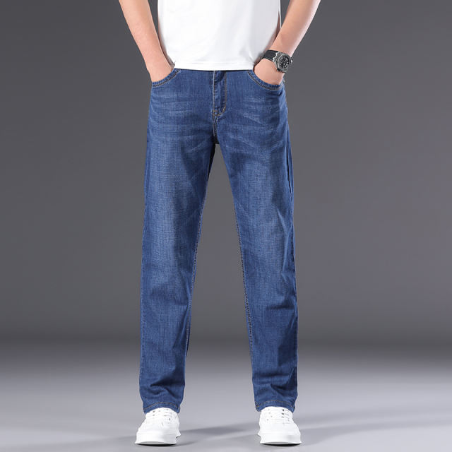 Plus Size Denim Pants Men Business Jeans Summer Casual Trousers PQ8013