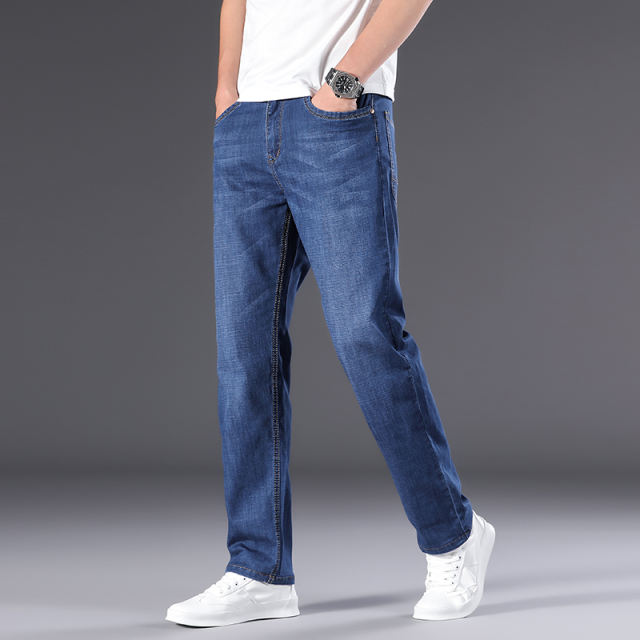 Plus Size Denim Pants Men Business Jeans Summer Casual Trousers PQ8013