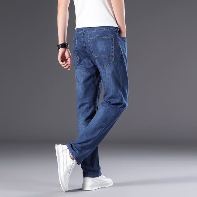 Plus Size Denim Pants Men Business Jeans Summer Casual Trousers PQ8013