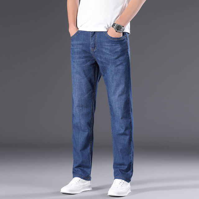 Plus Size Denim Pants Men Business Jeans Summer Casual Trousers PQ8013