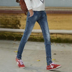 Blue Spring Fashion Jeans Men Denim Pants Casual Ripped Cropped Trousers PQYP833