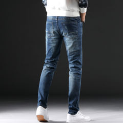 Blue Denim Pants Spring Fashion Jeans Men Casual Ripped Cropped Trousers PQYP839