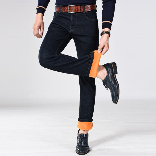 Fashion Plus Size Denim Pants Men Velvet Jeans Winter Casual Trousers PQ9036
