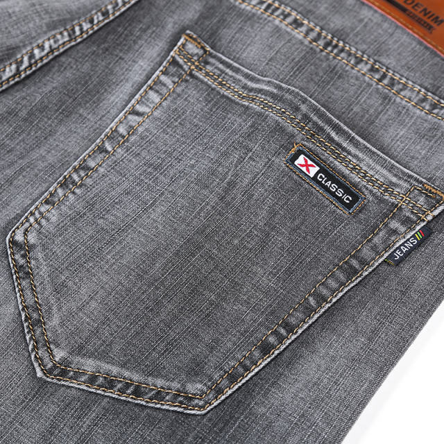 Grey Fashion Plus Size Denim Pants Men Business Jeans Summer Casual Trousers PQ305