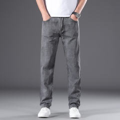 Grey Fashion Plus Size Denim Pants Men Business Jeans Summer Casual Trousers PQ305
