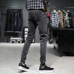 Dark Grey Fashion Letter Print Jeans Men Denim Pants Casual Trousers PQYP2839