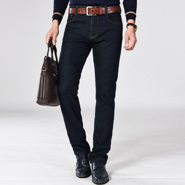 Fashion Plus Size Denim Pants Men Velvet Jeans Winter Casual Trousers PQ9036