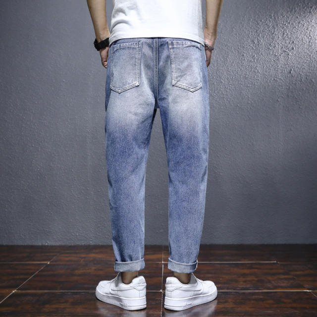 Men's Ripped Jeans Grey Loose Harem Pants Youth Trend Beggar Pants PQ8633B