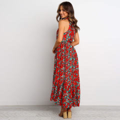 Red Summer Fashion Printed Floral Dress Sexy Bohemian Dresses PQH2069B