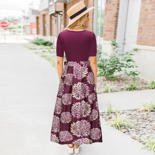 Black Long Bohemia Summer Dress V-neck Short Sleeve Printed Dress PQH2103C [OUT OF STOCK]